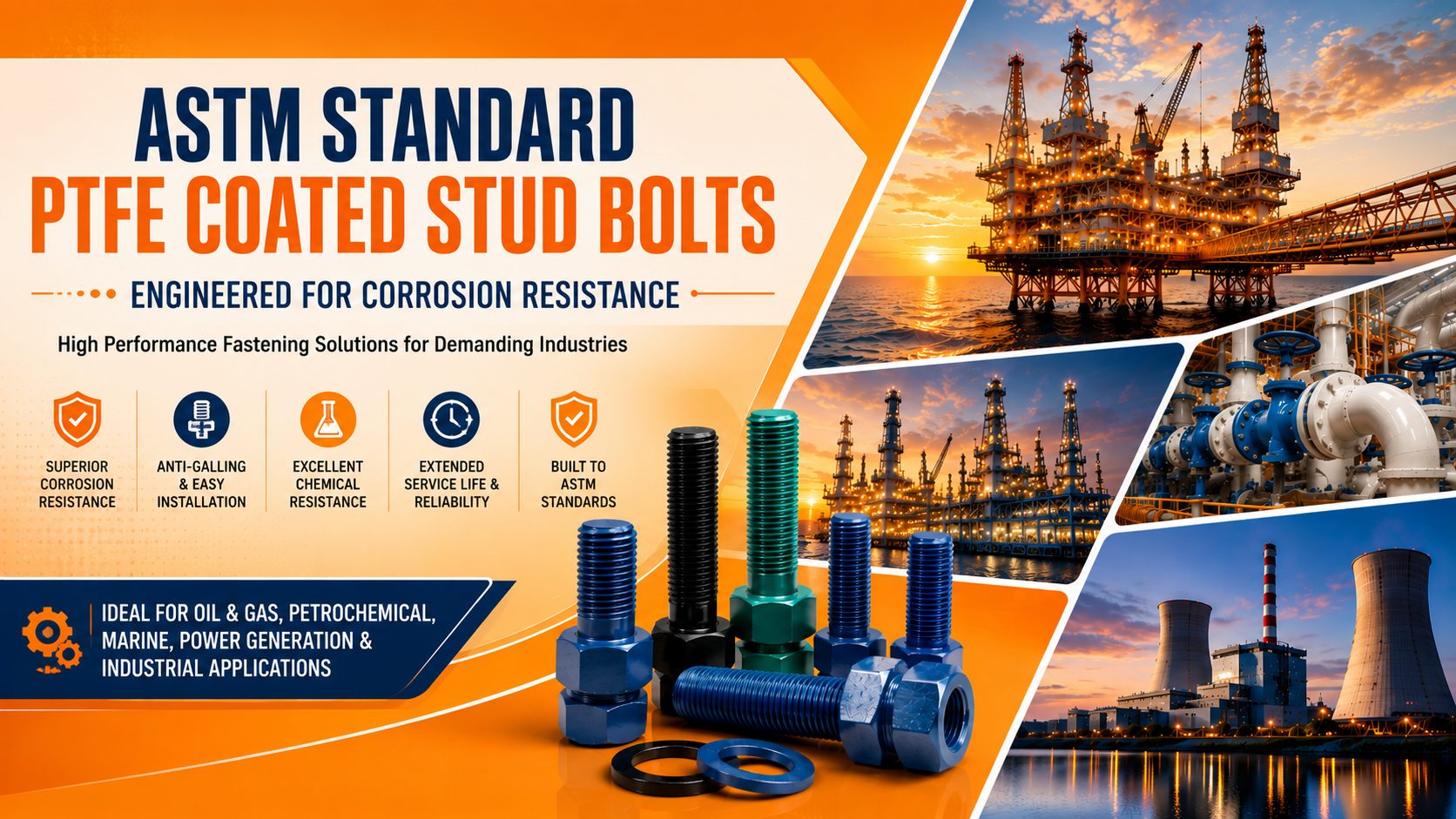ASTM Standard PTFE Coated Stud Bolts – Applications, Benefits & Industrial Importance